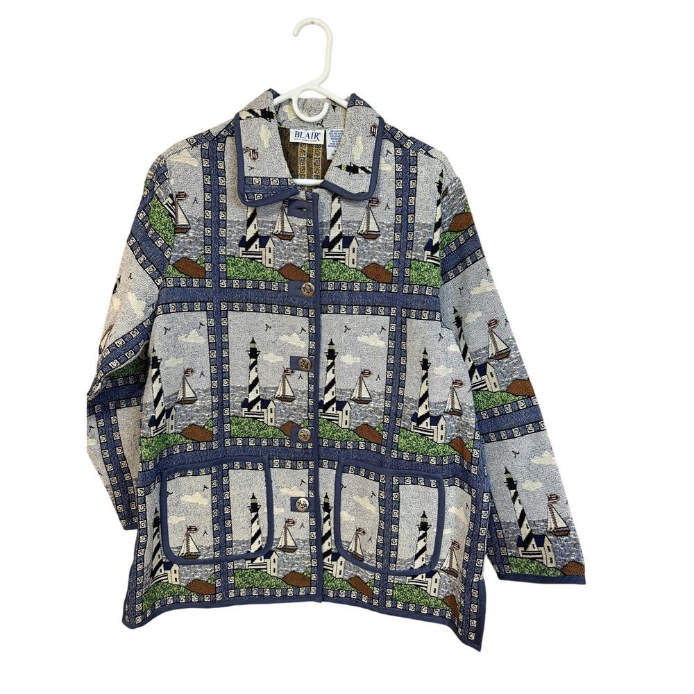 Blair Lighthouse Tapestry Jacket Womens XL Blazer Nautical Vacation Cruise New